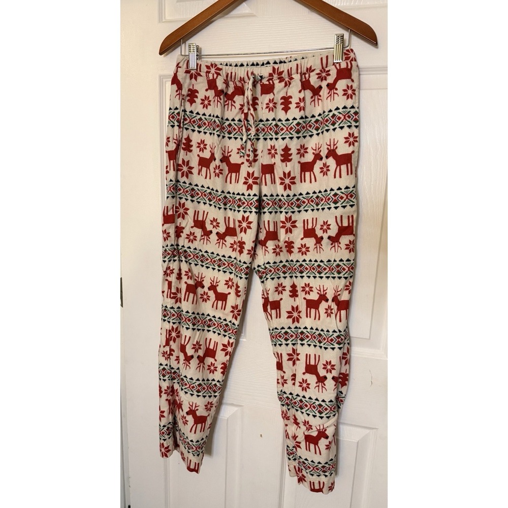 Hanna Andersson Dear Deer Reindeer Flannel Pajama Bottom Lounge Pants Adult XS